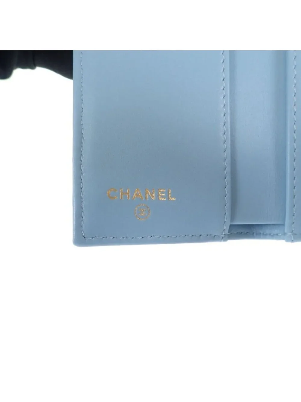 Chanel CC Logo Small Flap Wallet Trifold Caviar Leather Strass Blue Gold
